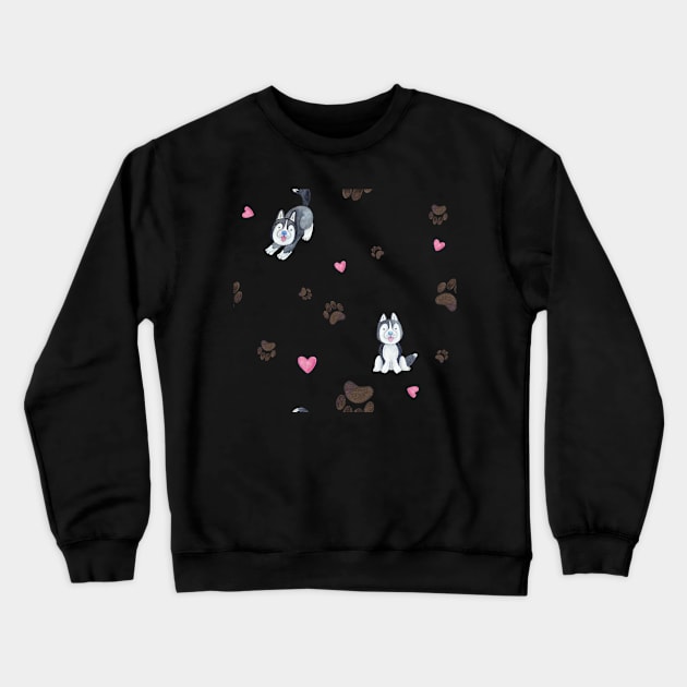 Cute Husky Paws and Hearts Pattern Crewneck Sweatshirt by CeeGunn